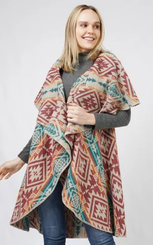 EVT10688 AZTEC REVERSIBLE ROUND SHAWL VEST