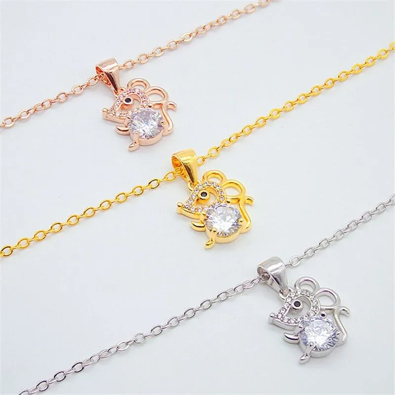 Fashion Crystal Mouse Pendant Necklaces Charm Jewelry HOS0258