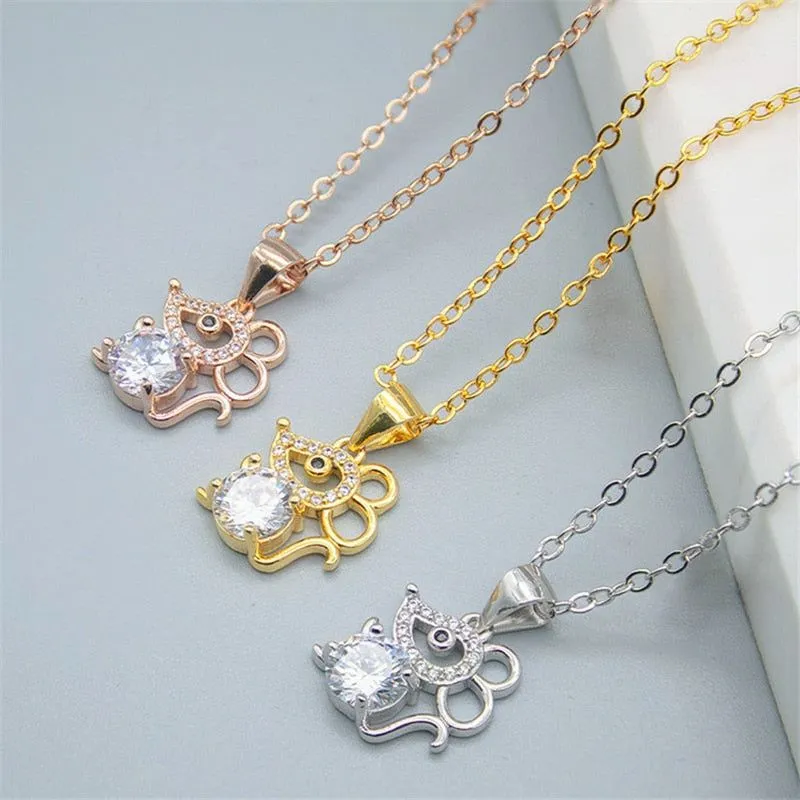 Fashion Crystal Mouse Pendant Necklaces Charm Jewelry HOS0258