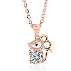 Fashion Crystal Mouse Pendant Necklaces Charm Jewelry HOS0258