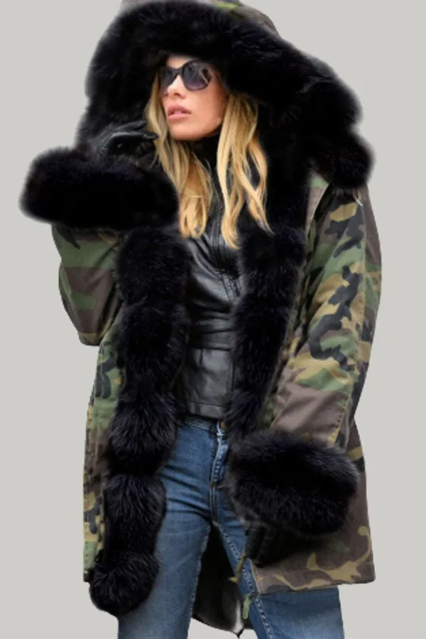 Fashion Winter Warm Fur Collar Hooded Coat