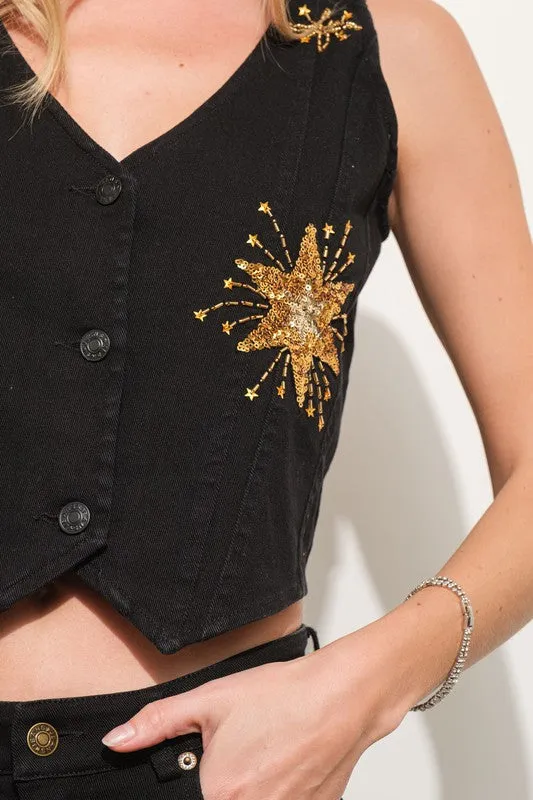 FINAL SALE!! Sequin Cropped Denim Vest