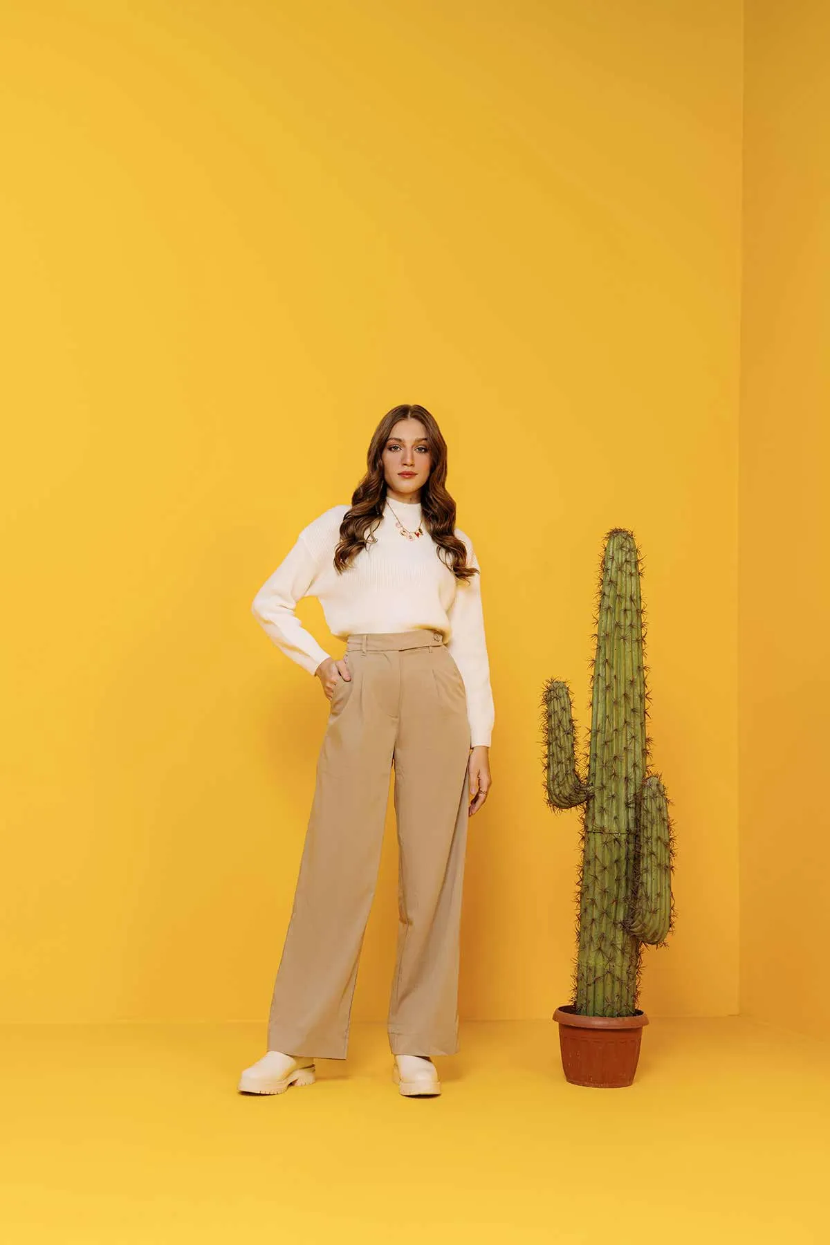 Flared Trouser For Women - Beige
