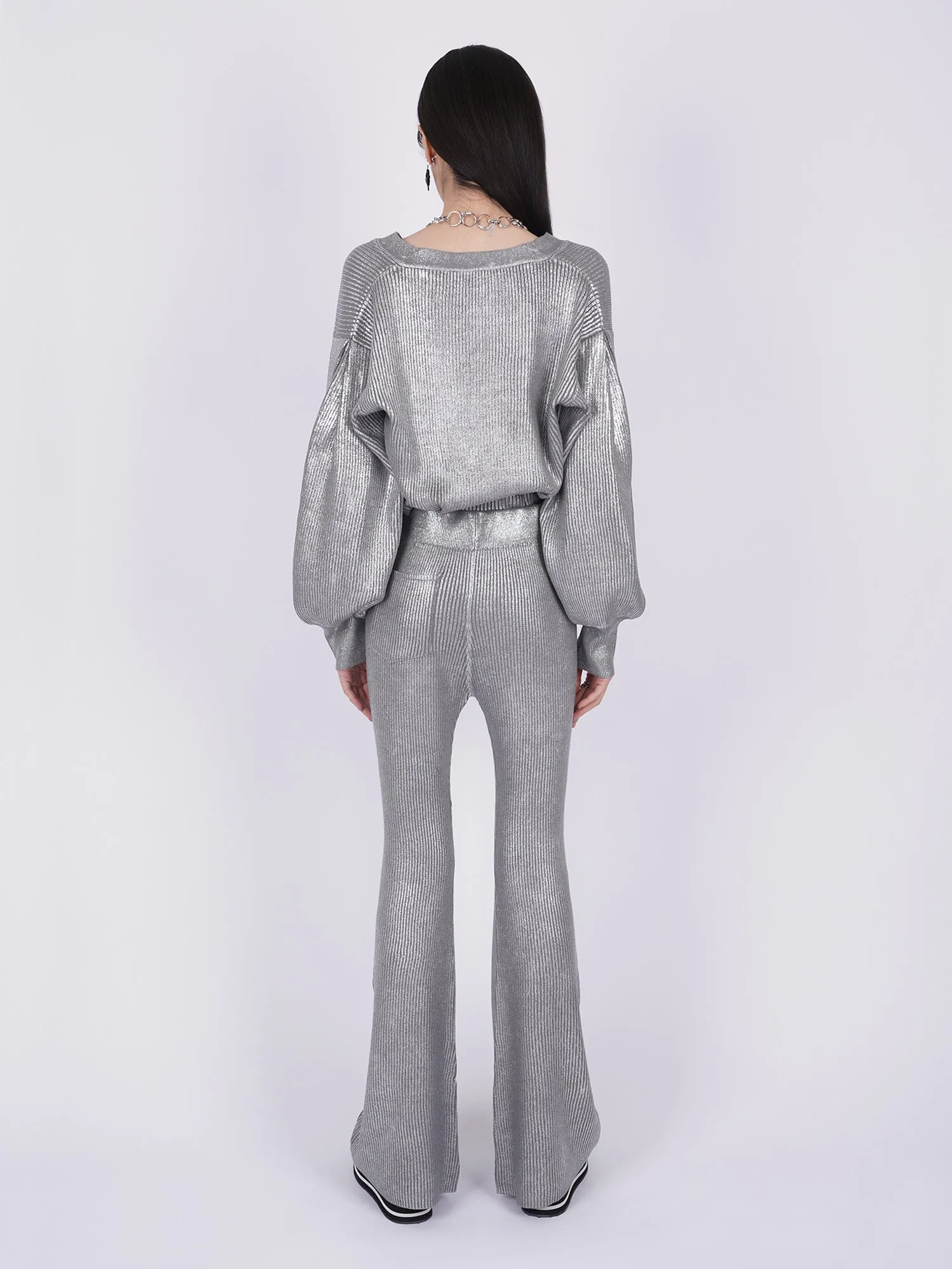 Foil Printed Flared Knit Pants