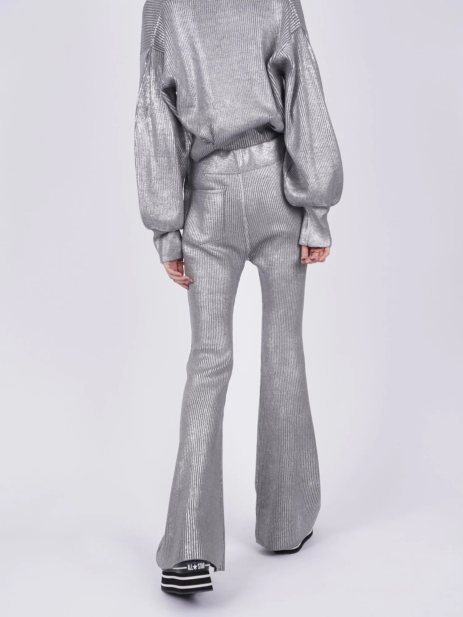 Foil Printed Flared Knit Pants