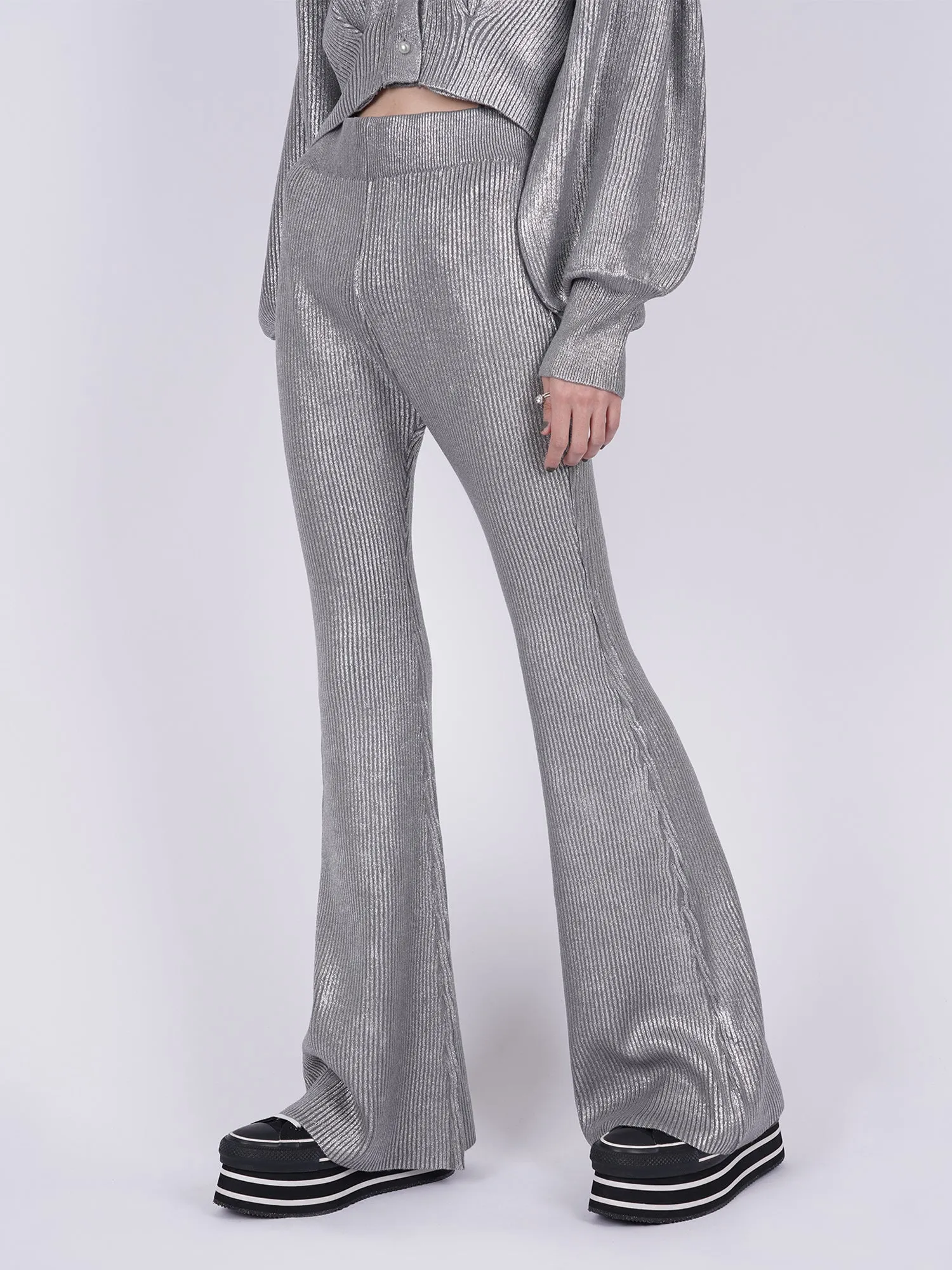 Foil Printed Flared Knit Pants