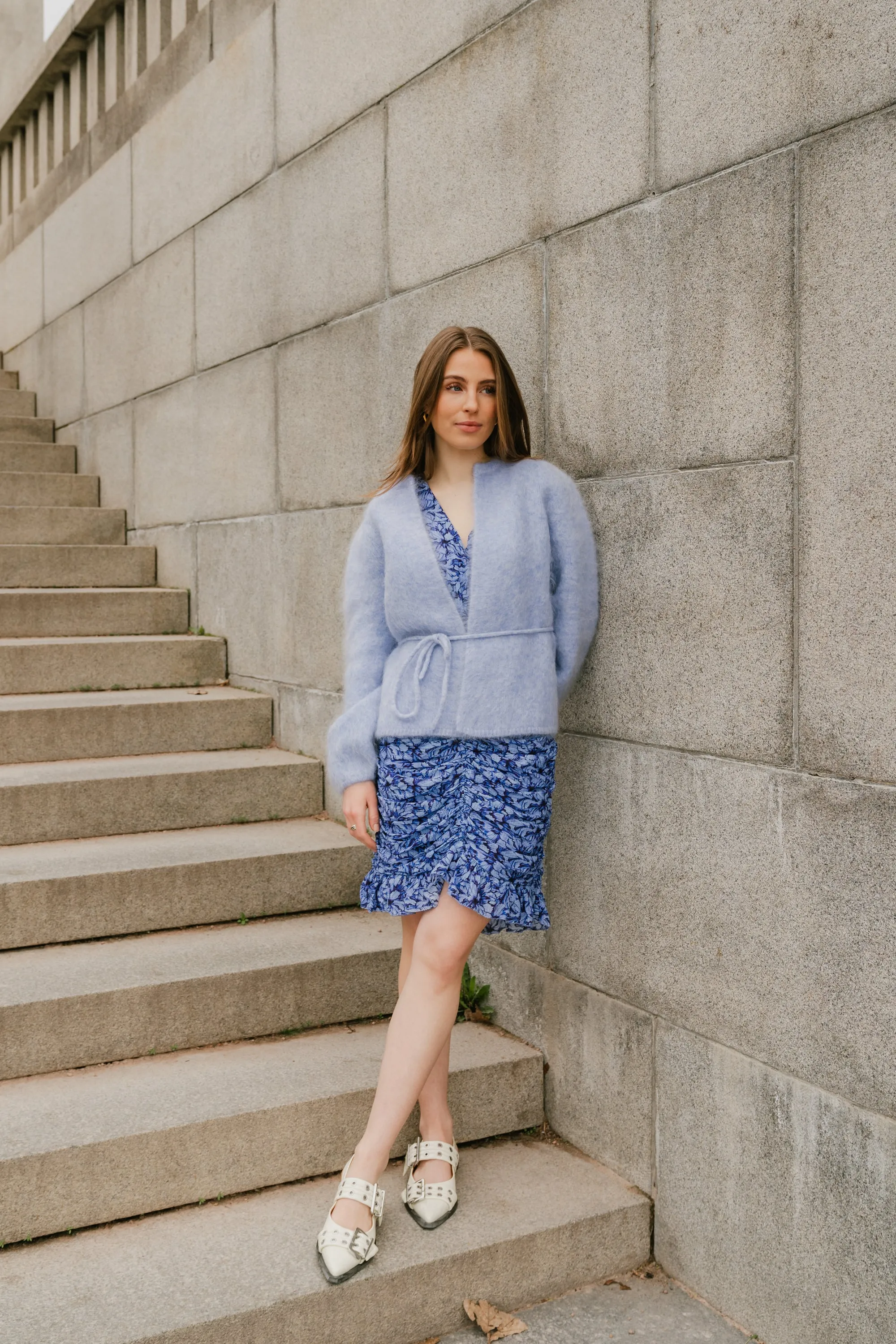 Fredrikke Chunky Cardigan - Blue Melange