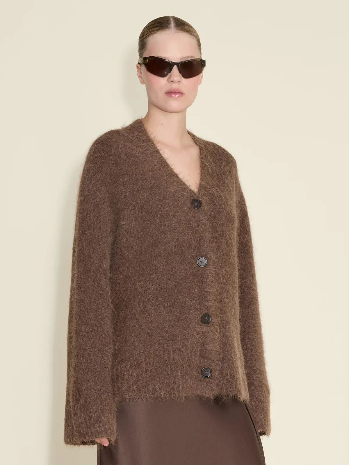 Fure Fluffy Cardigan - Dark Brown