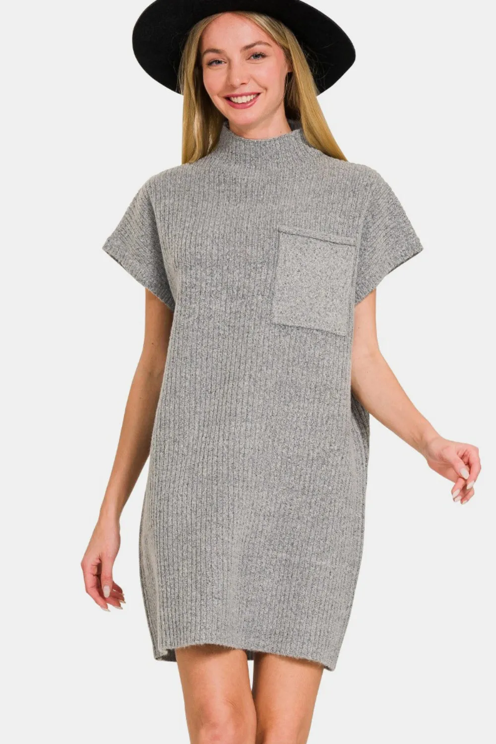 Gray Short Sleeve Sweater Mini Dress