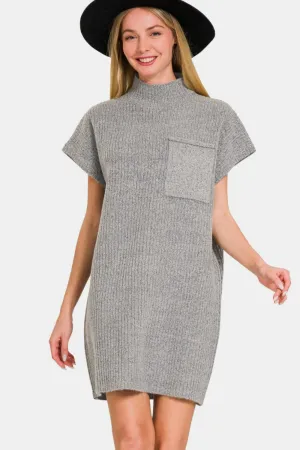 Gray Short Sleeve Sweater Mini Dress