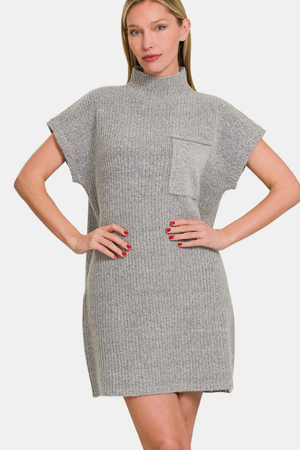 Gray Short Sleeve Sweater Mini Dress