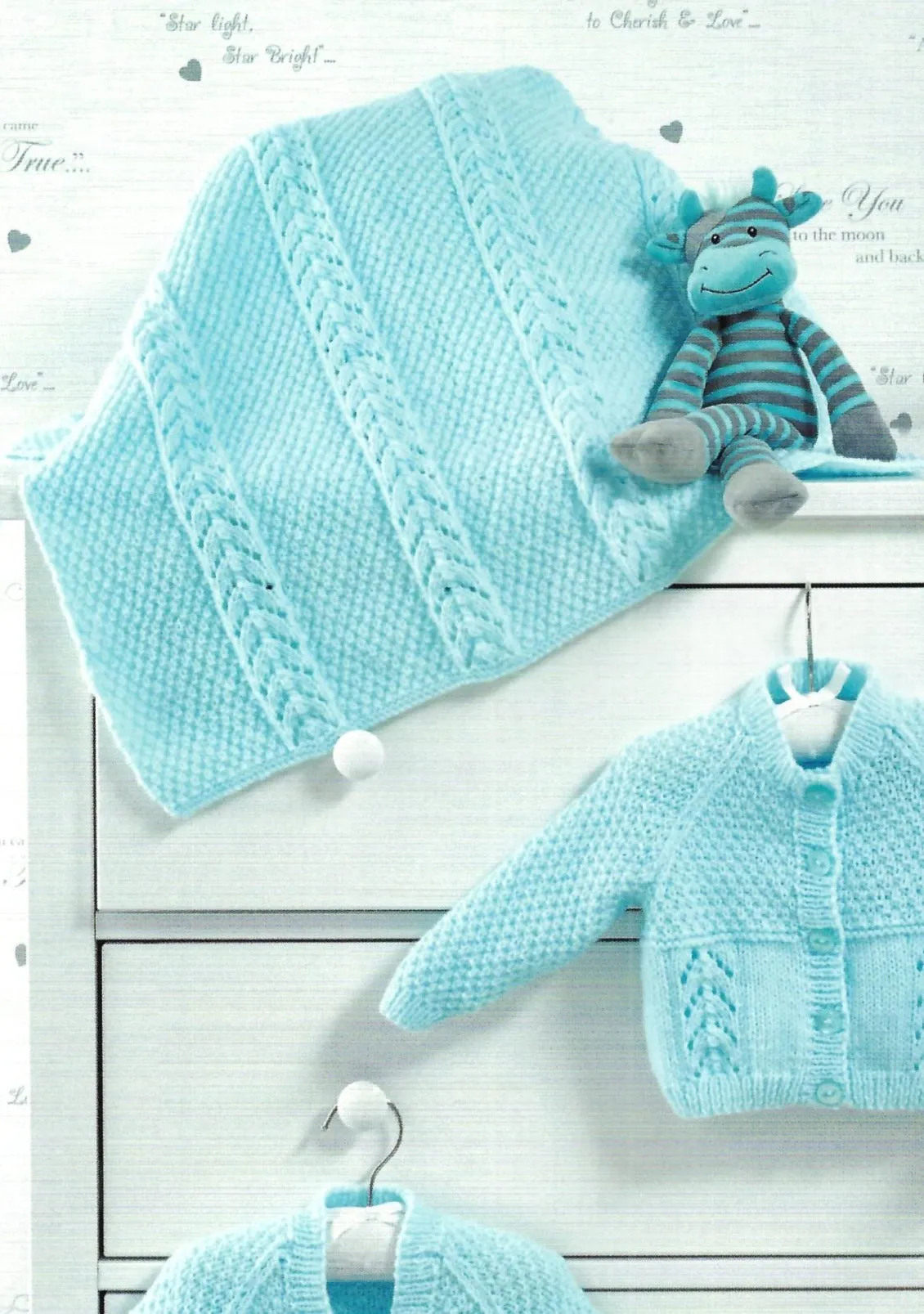 James C Brett DK JB515 - Baby Blanket Knitting Pattern With 2 Cardigan Designs