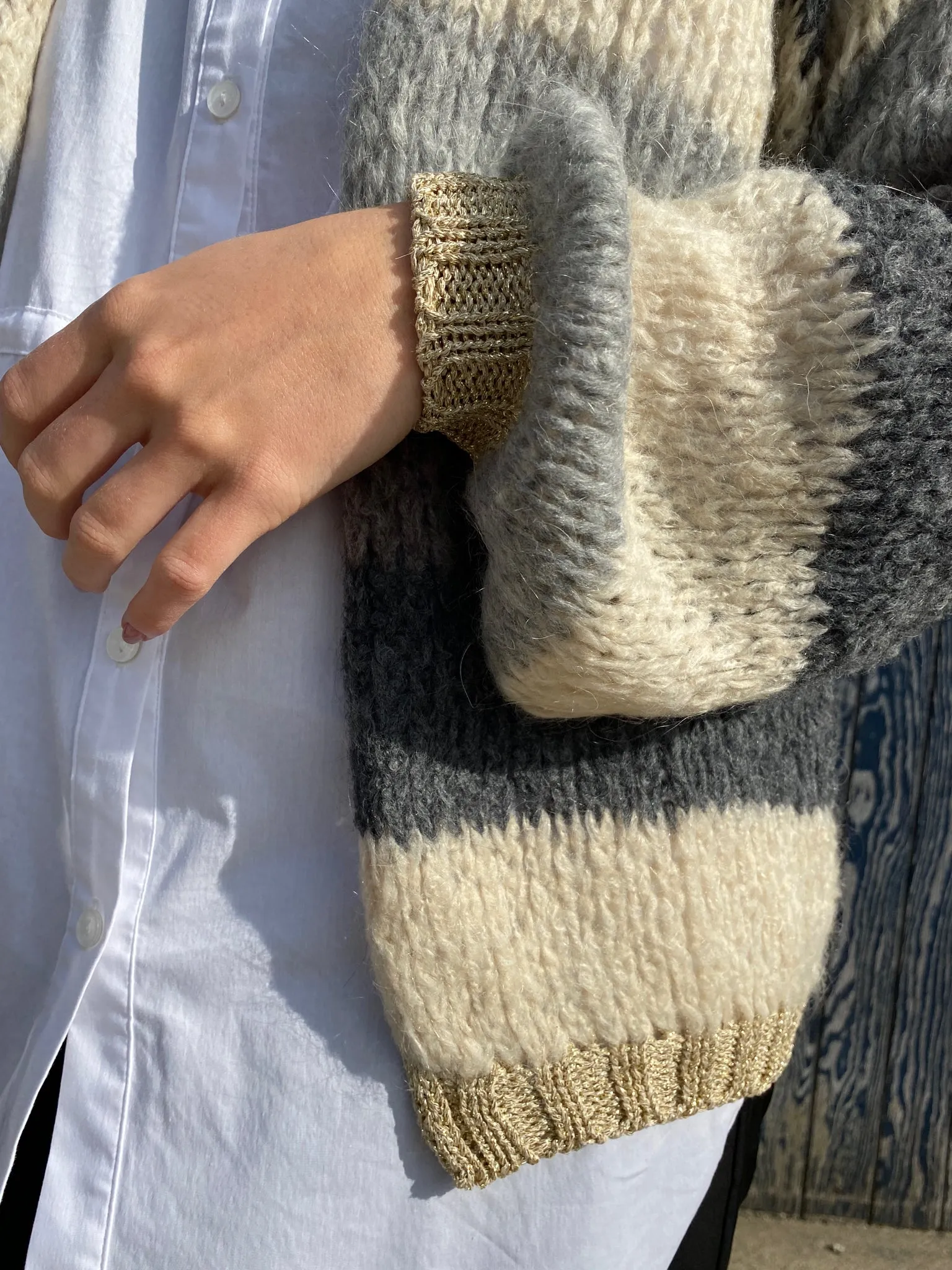 Kala Knit Cardigan Wool - Army/Beige Stripes