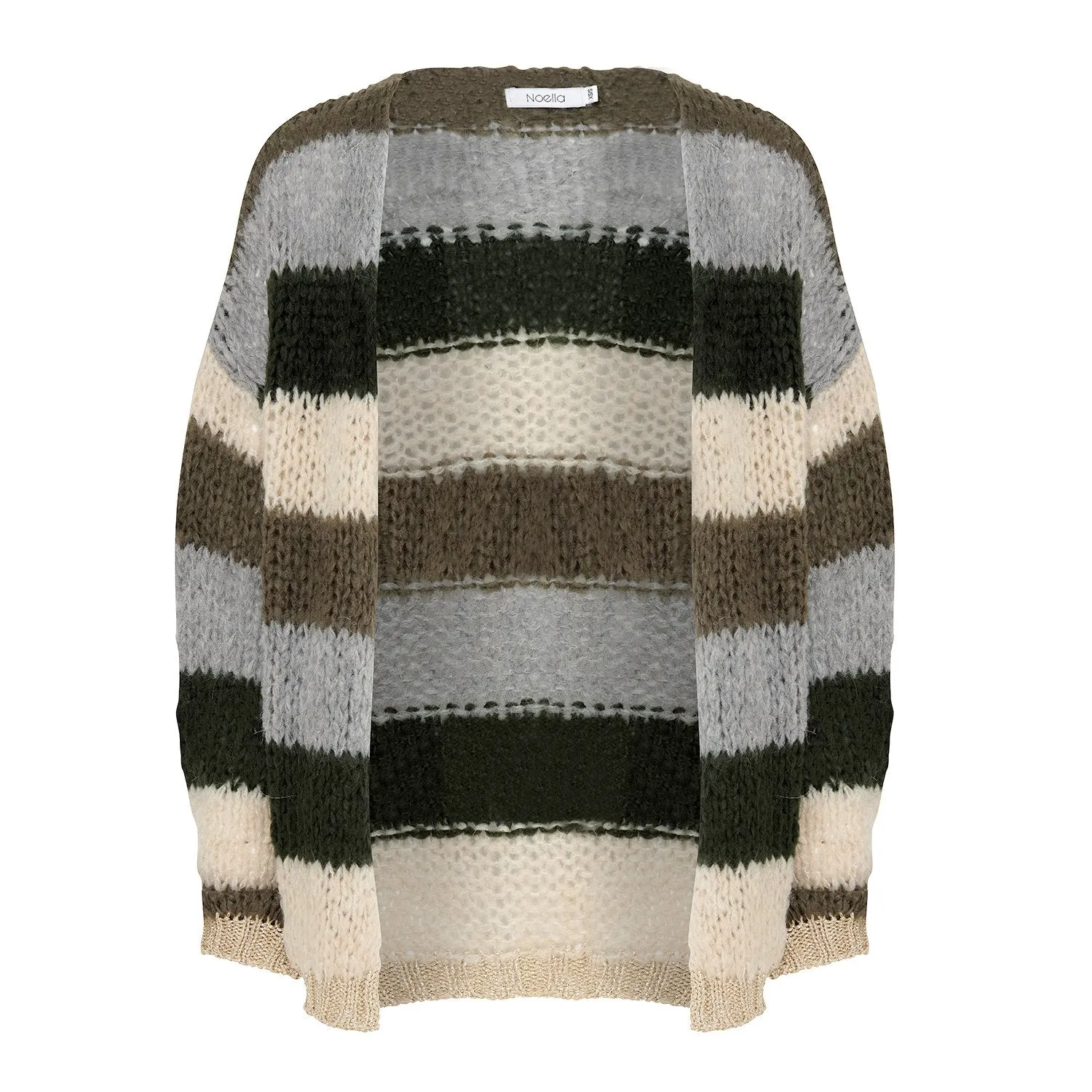 Kala Knit Cardigan Wool - Army/Beige Stripes