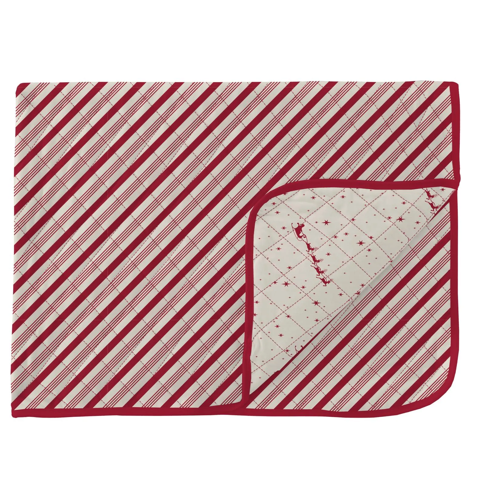 KicKee Pants Crimson Candy Stripe / Natural Flying Santa Quilted Throw Blanket