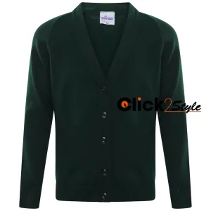 Kids Boys Girls School Uniform Knitted Cardigan V Neck Button UP Front Jumpers -Green