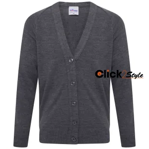 Kids Boys Girls School Uniform Knitted Cardigan V Neck Button UP Front Jumpers -Grey