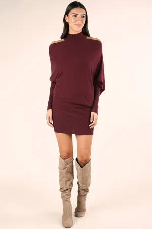 Knit Cold Shoulder Drape Sweater Holiday Dress