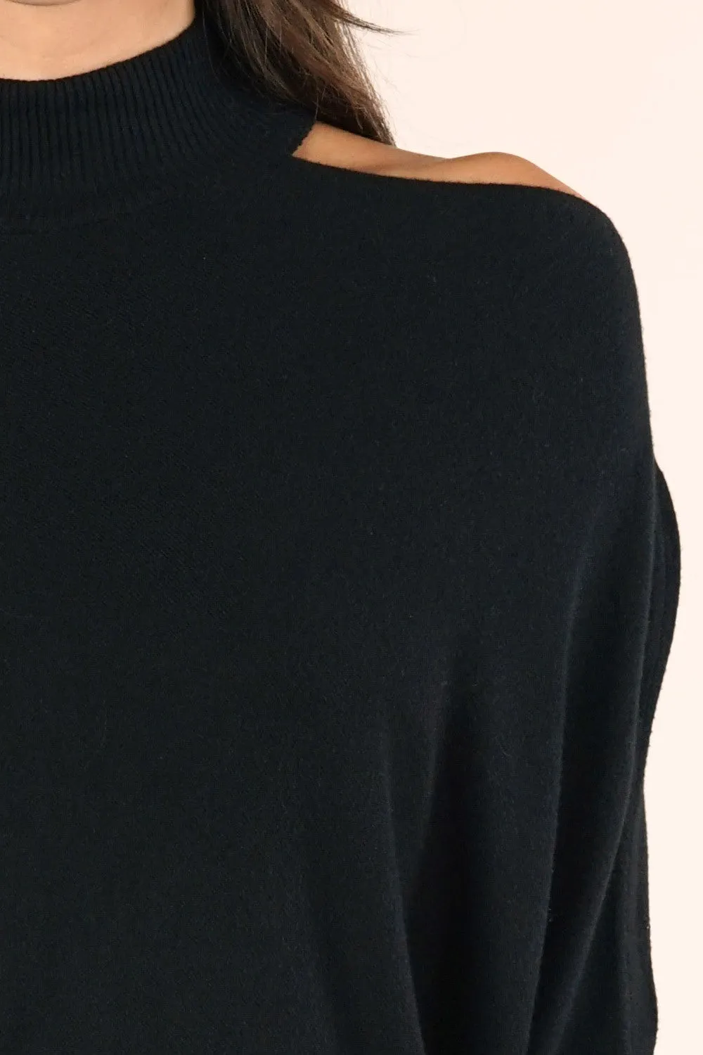 Knit Cold Shoulder Drape Sweater Holiday Dress