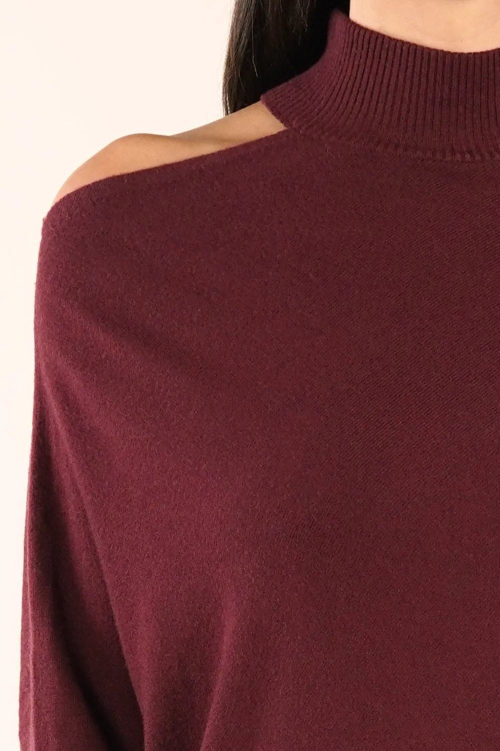 Knit Cold Shoulder Drape Sweater Holiday Dress