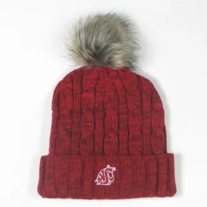 League Crimson Knit Beanie With Fur Pom
