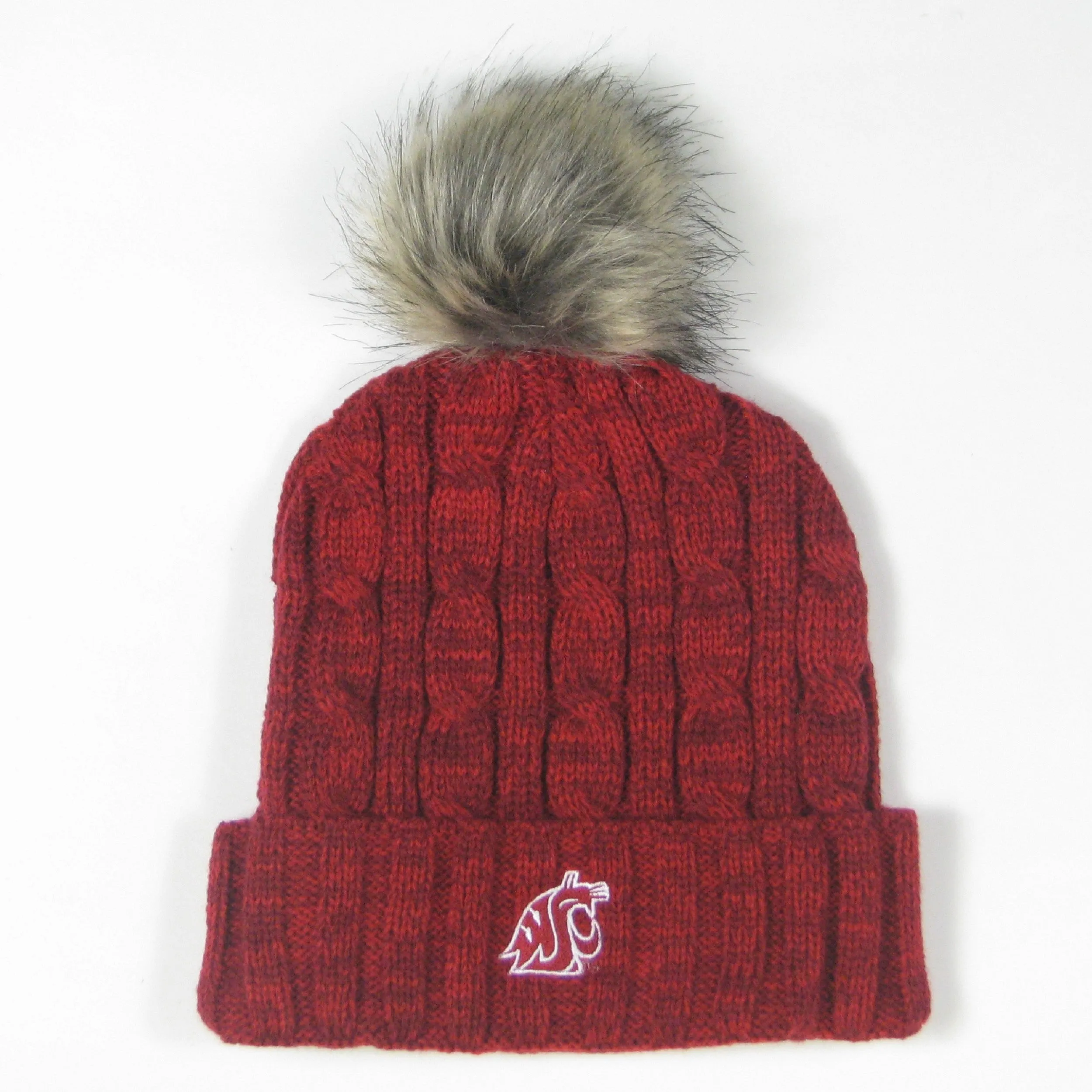 League Crimson Knit Beanie With Fur Pom