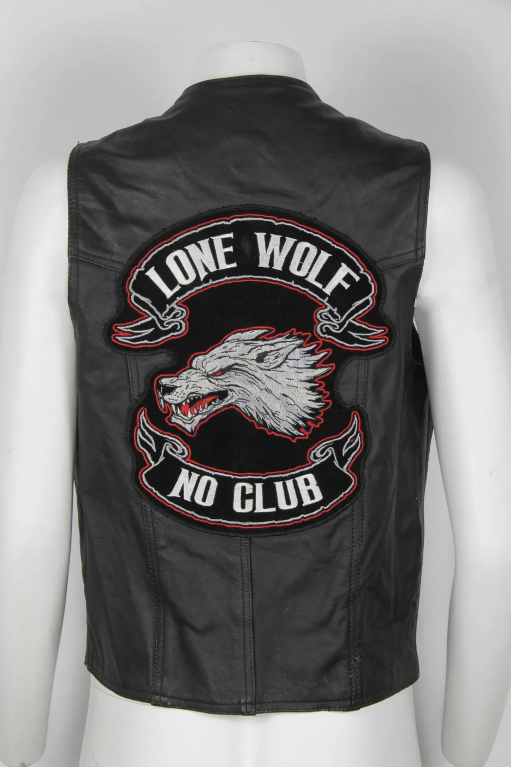 Lone Wolf patched leather Biker Vest - S