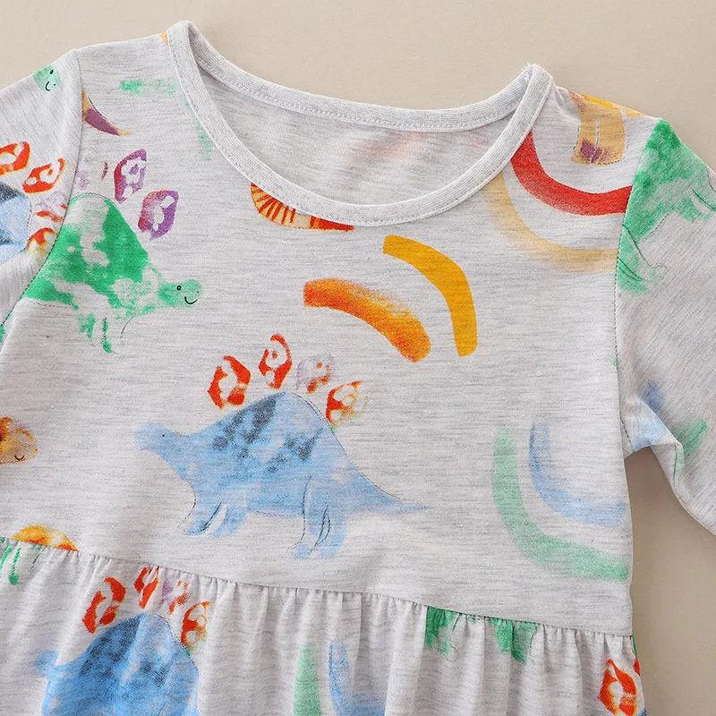 Long Sleeve Girls Dinosaur Dress