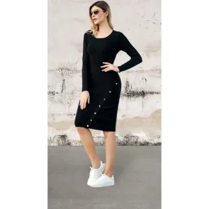 Long sleeve stretchy soft ribbed knit sweater dress