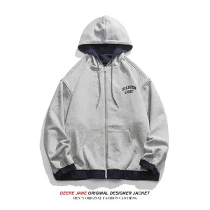 Men Cardigan Hoodie Spring Color Stitching Hoodie Male Loose Casual Jacket
