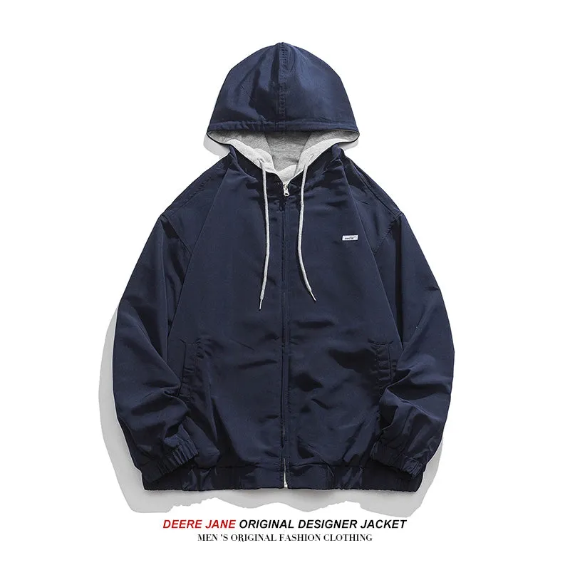 Men Cardigan Hoodie Spring Color Stitching Hoodie Male Loose Casual Jacket