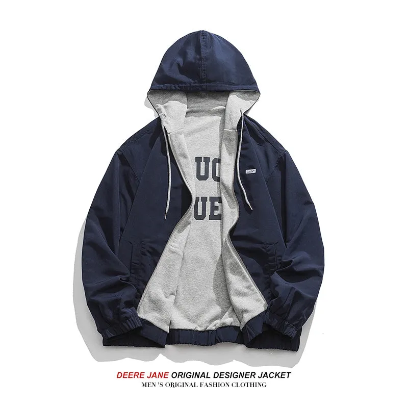 Men Cardigan Hoodie Spring Color Stitching Hoodie Male Loose Casual Jacket