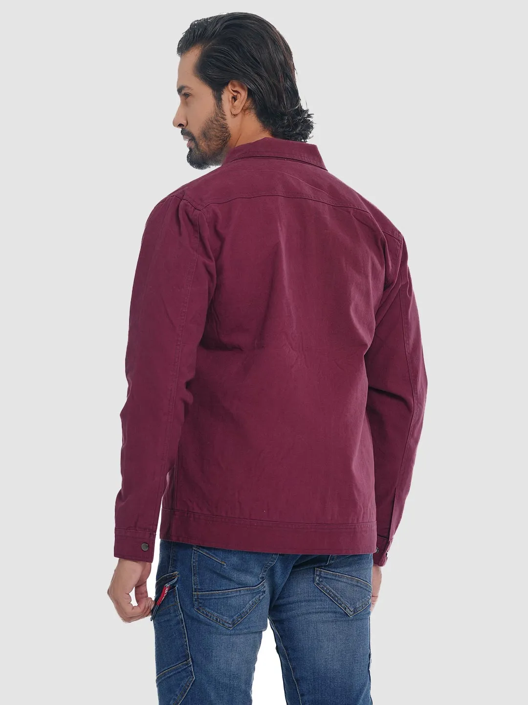 Men's Casual Biker Jacket in Crimson Maroon