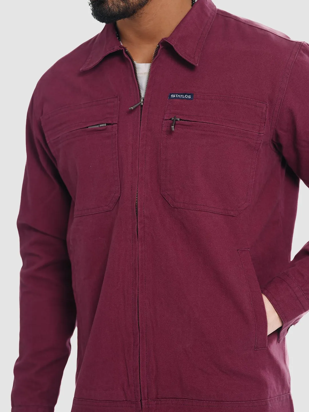 Men's Casual Biker Jacket in Crimson Maroon