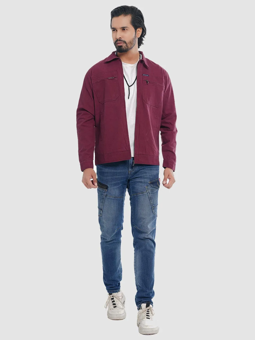 Men's Casual Biker Jacket in Crimson Maroon