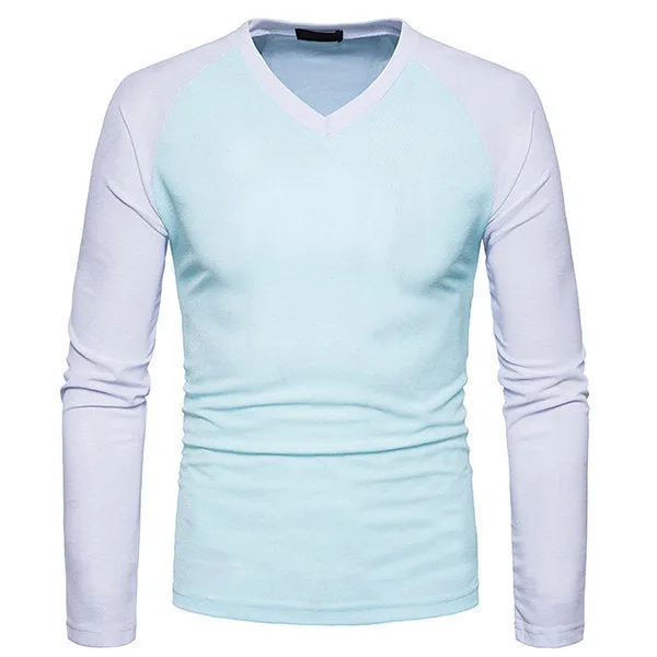 Mens Fall Winter Patchwork Hit color Casual T-shirt