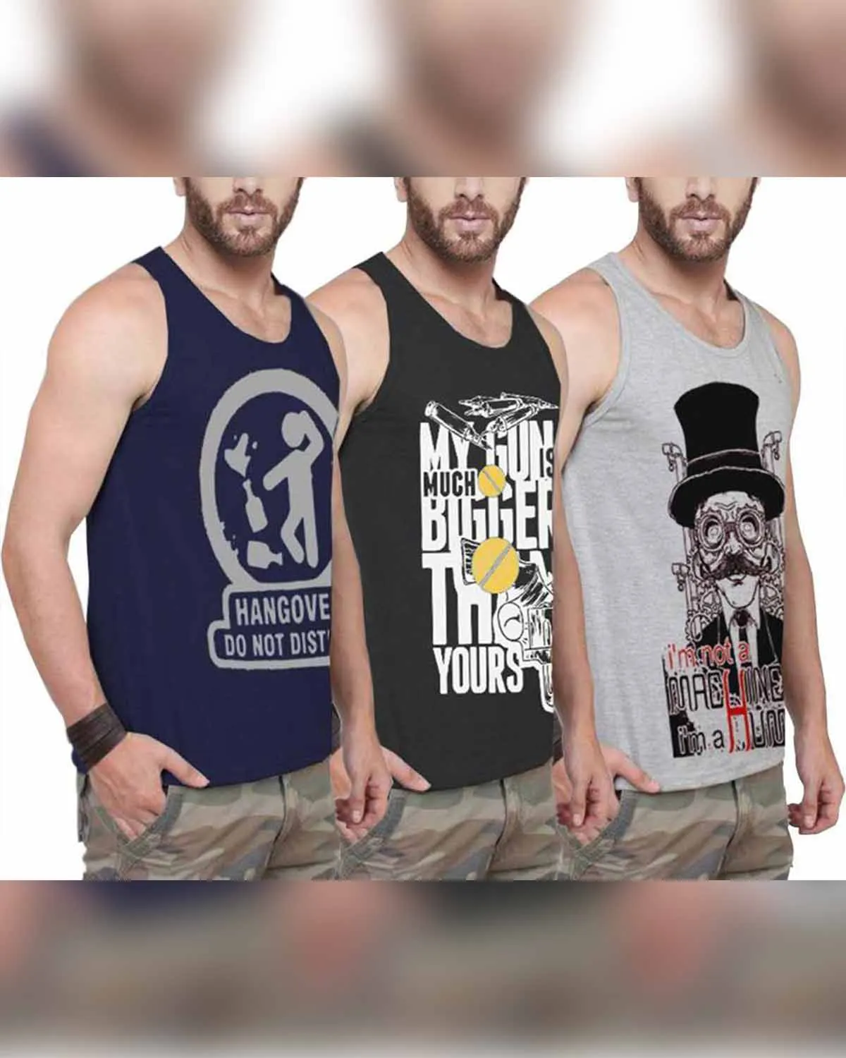 Mens Multicolor Printed Vest  (Pack of 3)