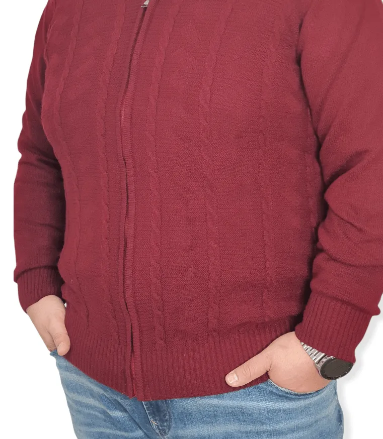 Men's Zip Up Sweater - Crimson