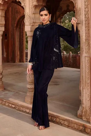 Navy Velvet Knotted Top & Pants