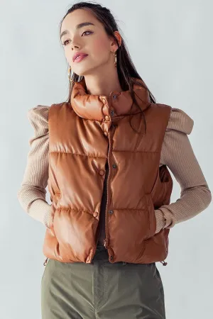 ON TO THE NEXT Faux Leather Rust-Brown Puffer Vest