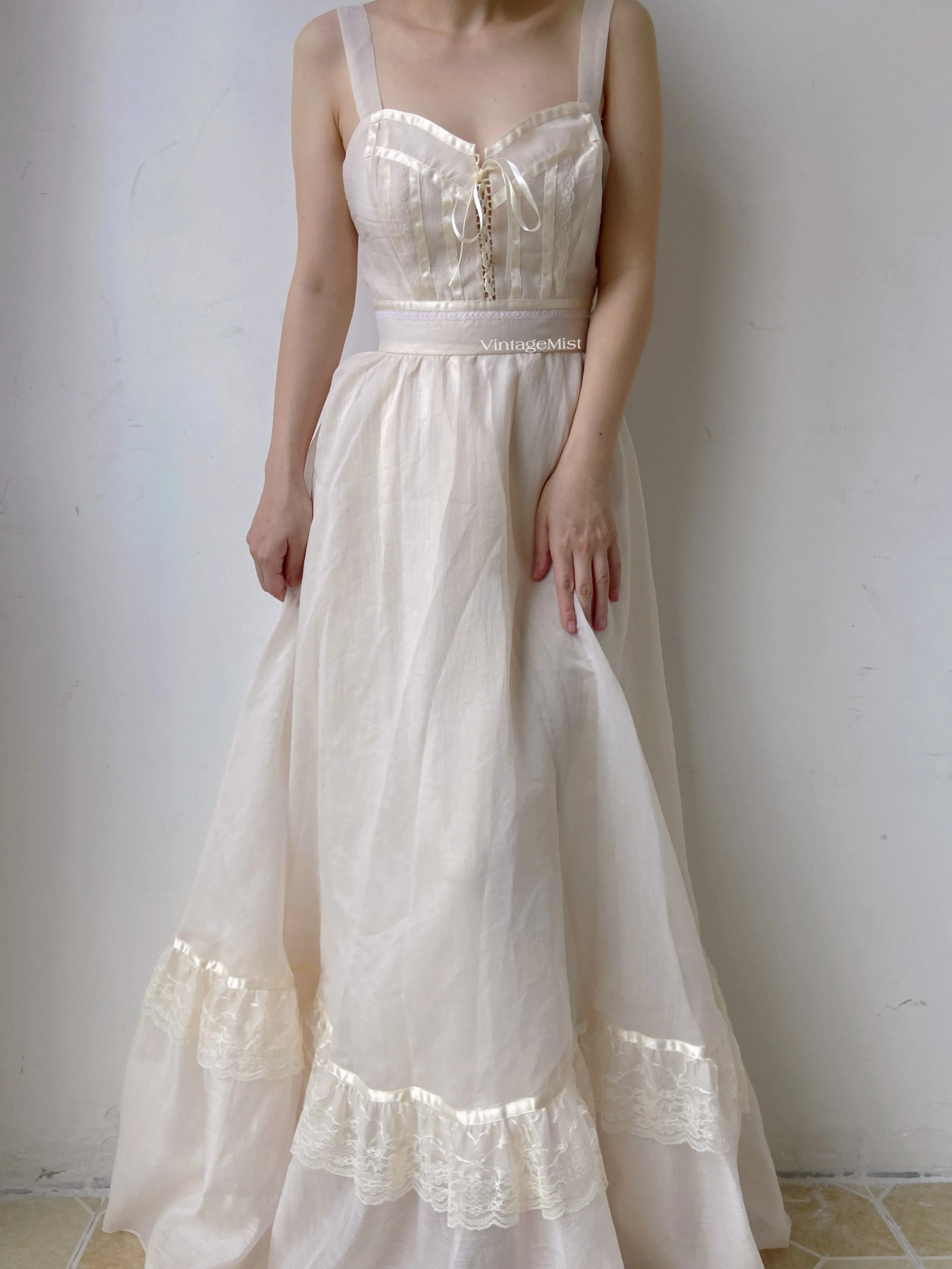 Organza Lace Trim Strap Maxi Dress