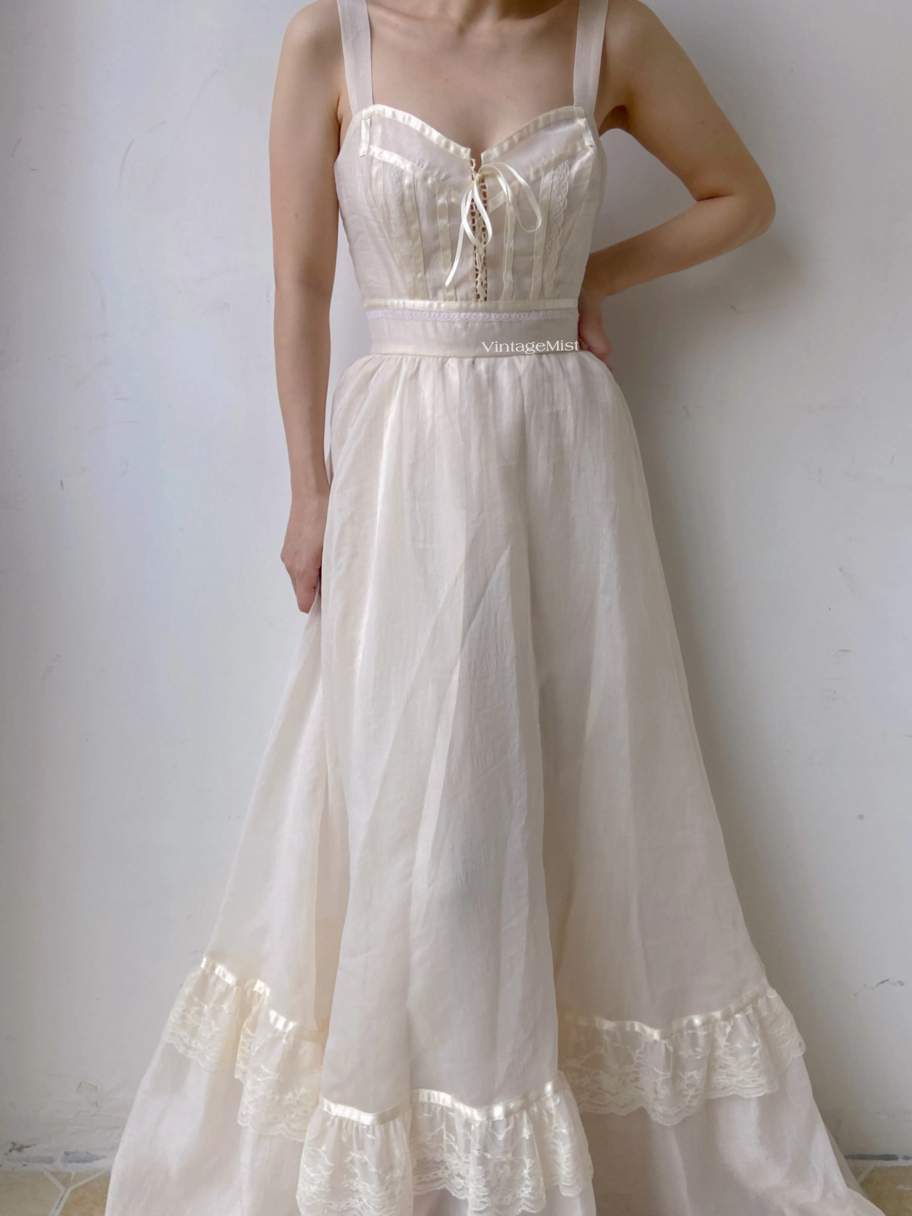 Organza Lace Trim Strap Maxi Dress