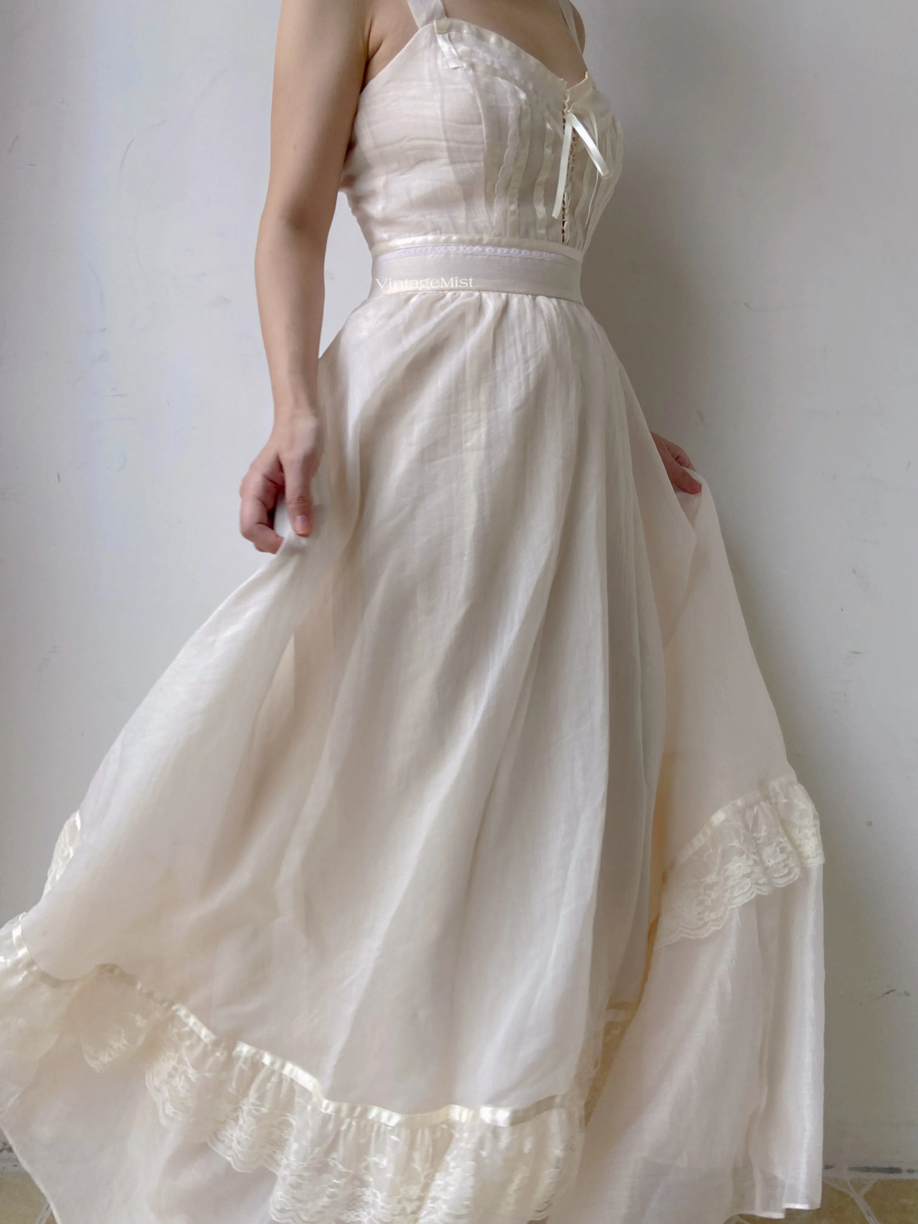 Organza Lace Trim Strap Maxi Dress