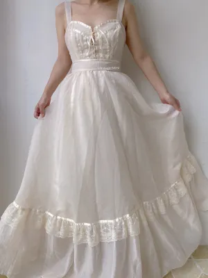Organza Lace Trim Strap Maxi Dress
