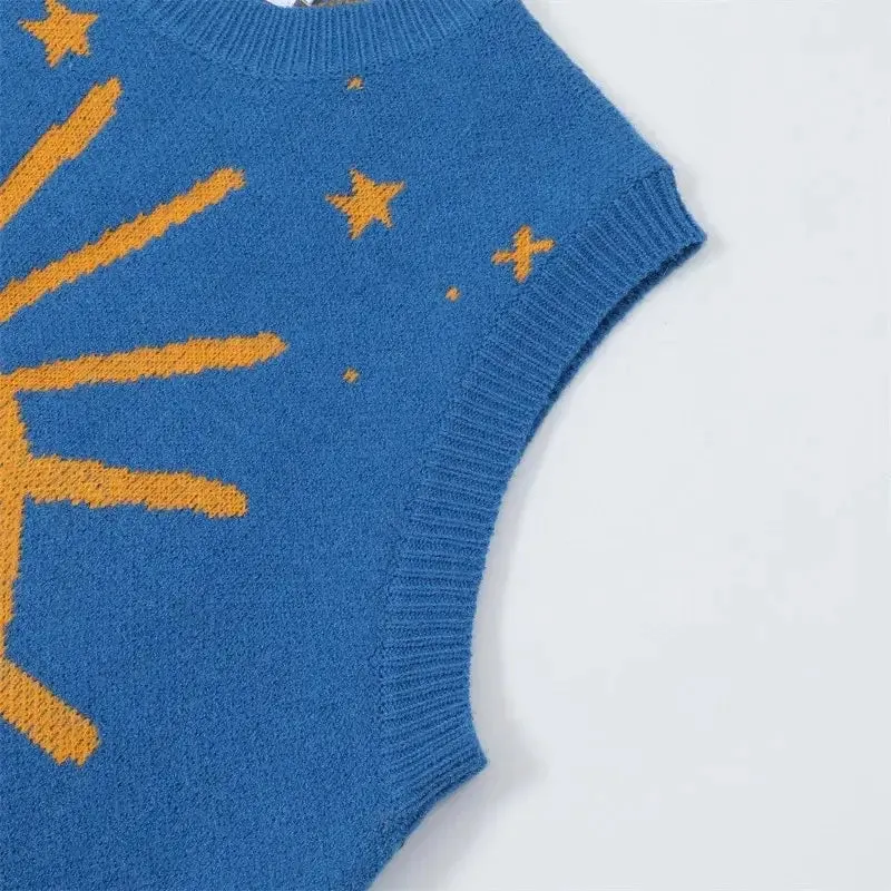 Oversized Eye Print Star Round Neck Vest