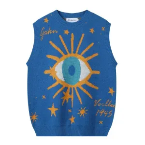 Oversized Eye Print Star Round Neck Vest