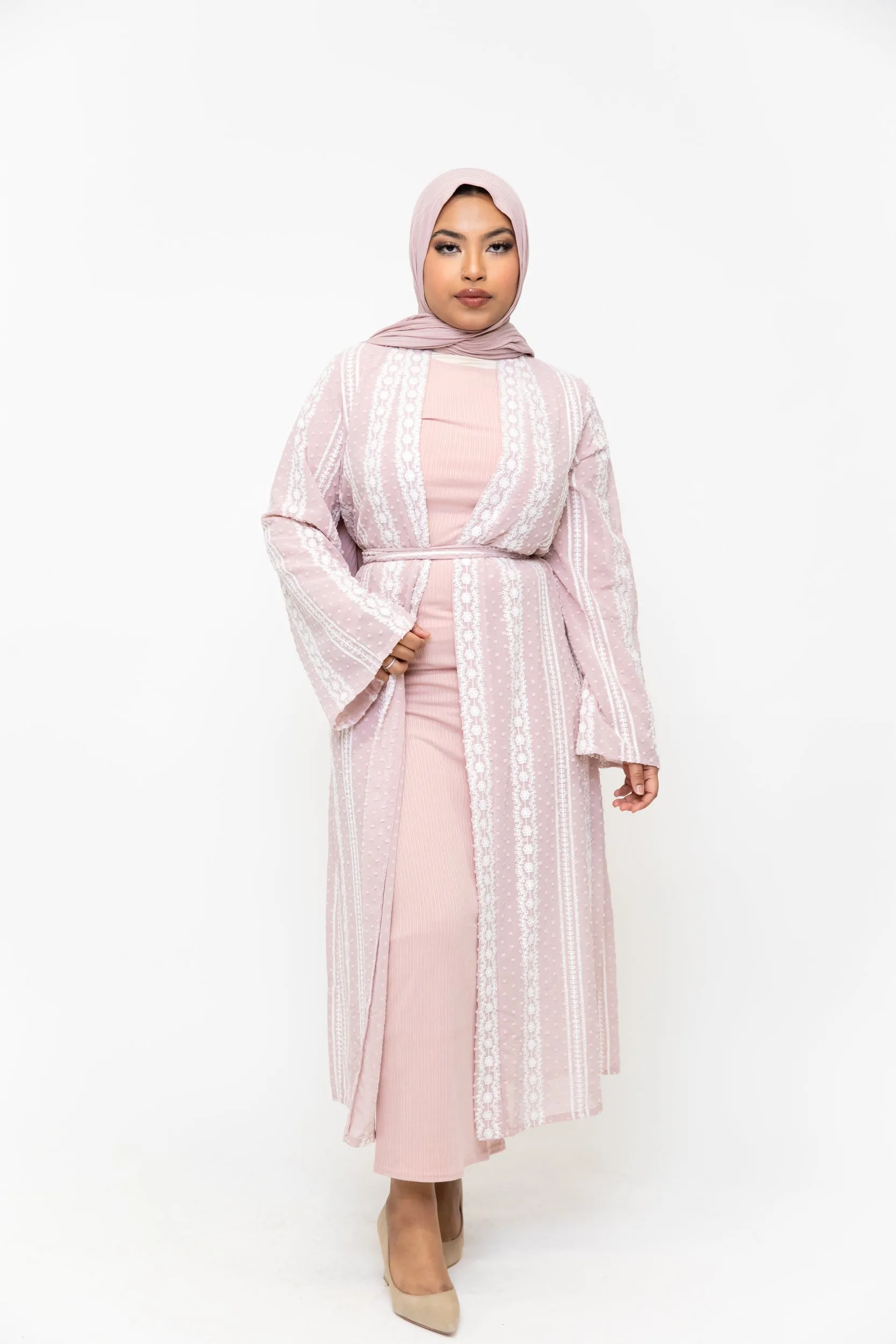 Pink Boho Lace Embroidered Sheer Midi Cardigan-CLEARANCE