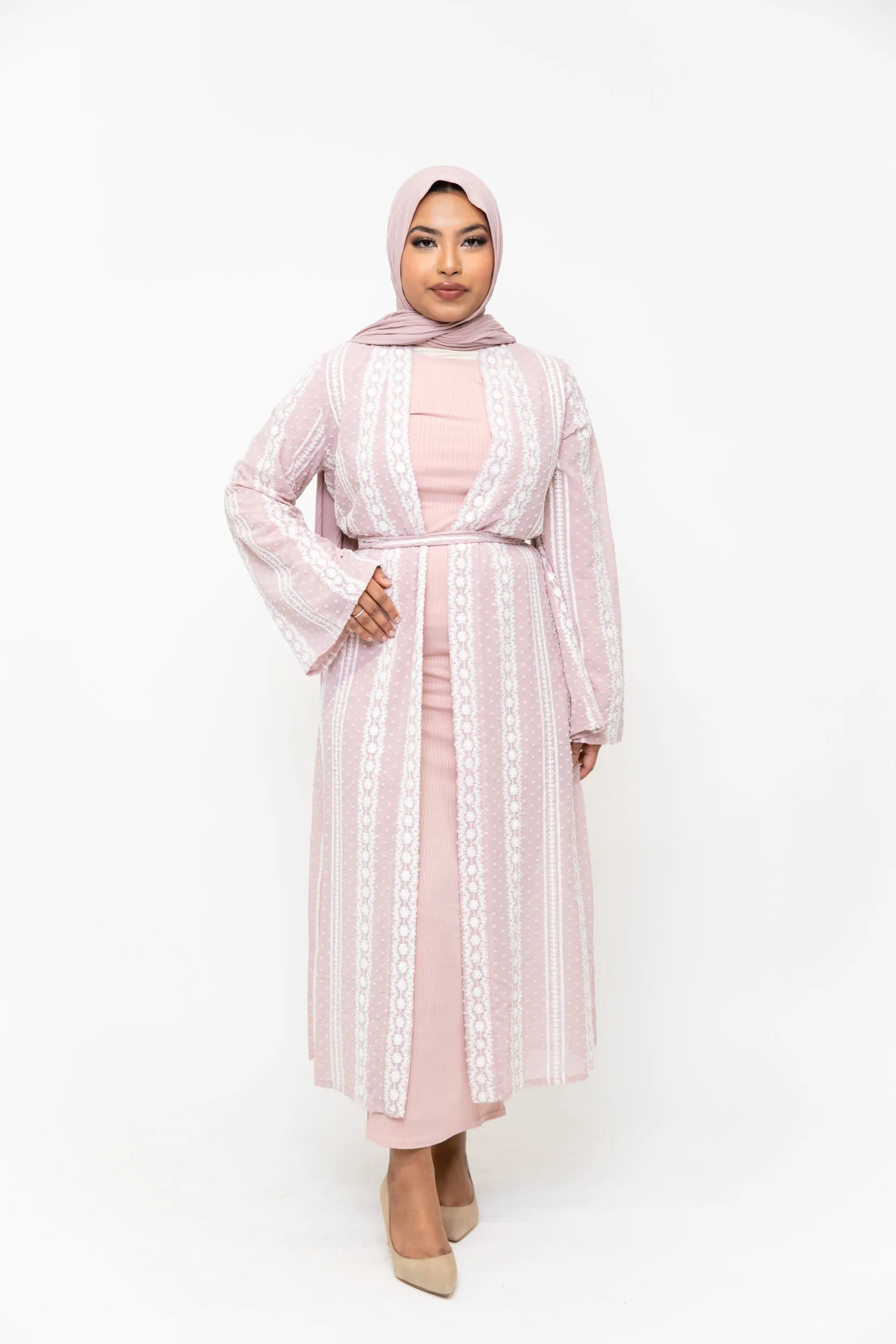 Pink Boho Lace Embroidered Sheer Midi Cardigan-CLEARANCE