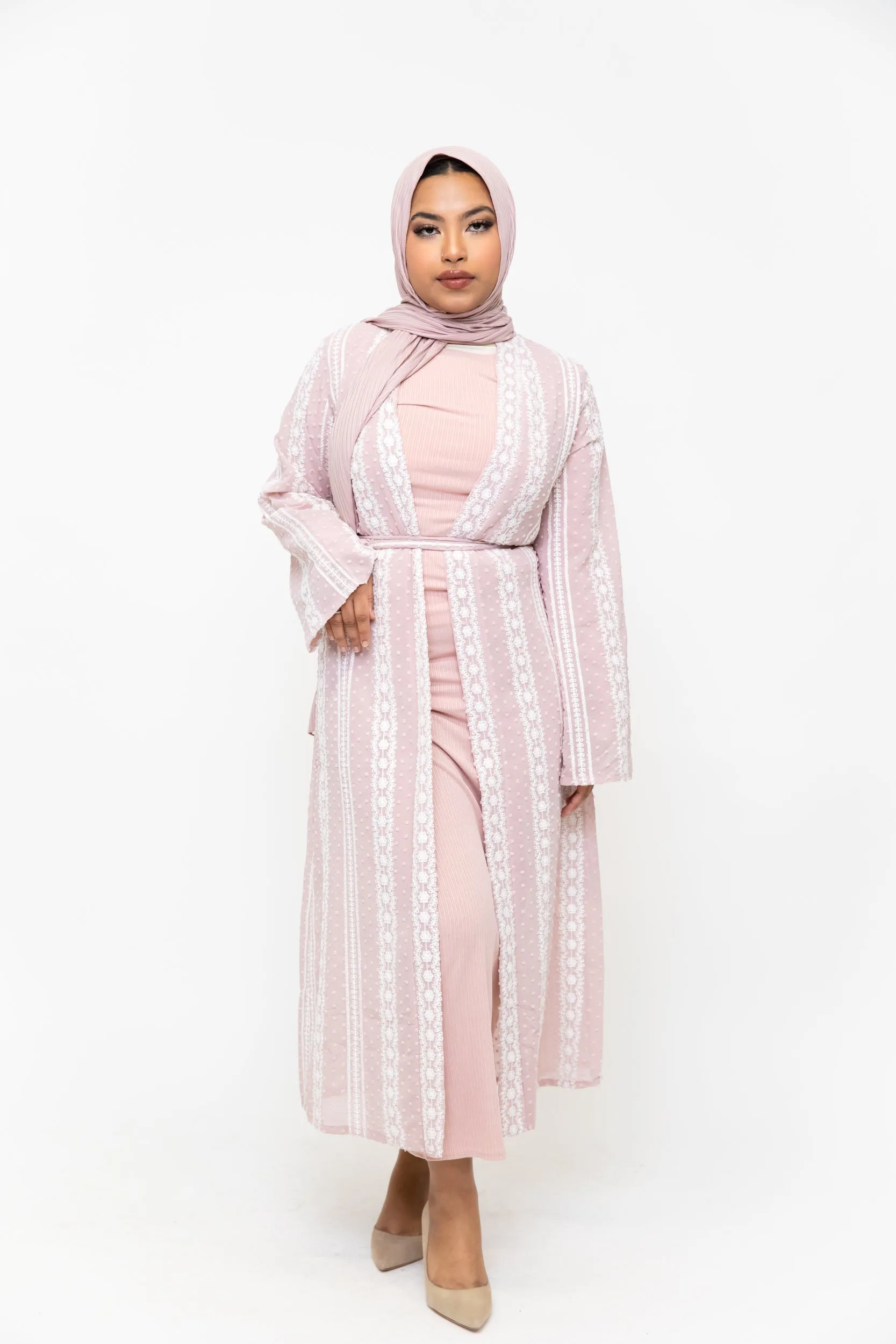 Pink Boho Lace Embroidered Sheer Midi Cardigan-CLEARANCE