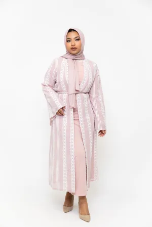 Pink Boho Lace Embroidered Sheer Midi Cardigan-CLEARANCE